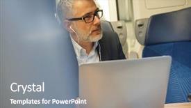  Presentation with train - Presentation theme enhanced with businessman commuting by train talking background and a  colored foreground