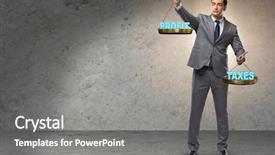  Presentation with profit - PPT layouts enhanced with businessman comparing profit and taxes background and a gray colored foreground