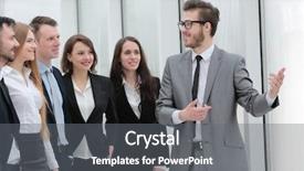  Presentation with team training - Colorful PPT theme enhanced with businessman conducts training with business backdrop and a gray colored foreground