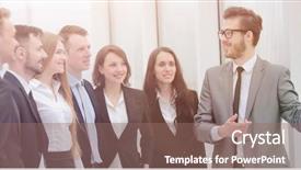  Presentation with team training - Audience pleasing presentation theme consisting of businessman conducts training with business backdrop and a coral colored foreground