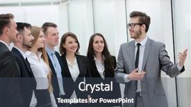  Presentation with team training - PPT theme enhanced with businessman conducts training with business background and a ocean colored foreground