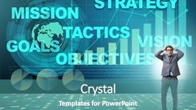  Presentation with strategic - PPT theme with businessman confused with strategic objectives background and a teal colored foreground