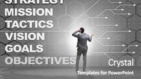  Presentation with strategic - PPT theme enhanced with businessman confused with strategic objectives background and a gray colored foreground