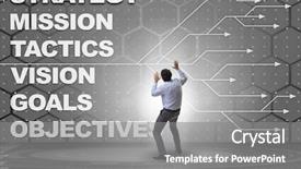  Presentation with strategic - PPT theme having businessman confused with strategic objectives background and a gray colored foreground