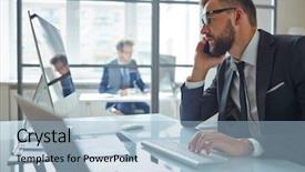  Presentation with front office - Amazing slide set having businessman consulting partner by phone backdrop and a light blue colored foreground