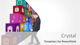  Presentation with hands down - Cool new slide set with businessman contorted with hands down against app box backdrop and a white colored foreground