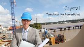  Presentation with under construction - Audience pleasing theme consisting of businessman controlling site under construction backdrop and a light blue colored foreground