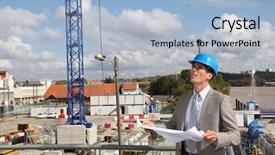  Presentation with bridge construction - Amazing PPT layouts having businessman controlling site under construction backdrop and a light blue colored foreground