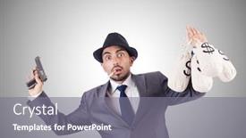  Presentation with criminal money - Presentation design with businessman criminal with sacks of money background and a gray colored foreground