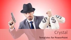  Presentation with criminal money - Slide set featuring businessman criminal with sacks of money background and a coral colored foreground