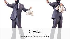  Presentation with criminal money - PPT layouts having businessman criminal with sacks of money background and a white colored foreground