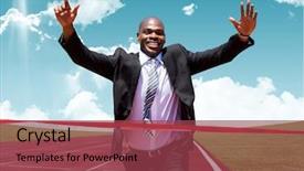  Presentation with finish line - Colorful PPT theme enhanced with businessman crossing finish line backdrop and a violet colored foreground