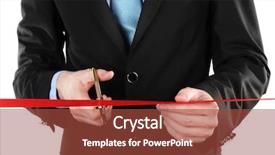  Presentation with ribbon cutting - Amazing slides having businessman cutting red ribbon backdrop and a red colored foreground