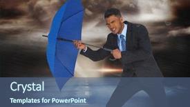  Presentation with defending - Cool new PPT theme with businessman defending with blue umbrella backdrop and a ocean colored foreground