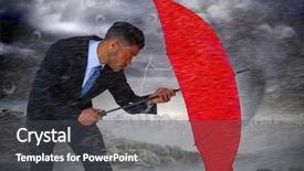  Presentation with defending - Presentation theme featuring businessman defending with red umbrella background and a dark gray colored foreground