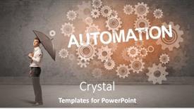  Presentation with defending - Presentation design with businessman-defending-with-umbrella-concept background and a gray colored foreground