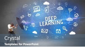  Presentation with defending - PPT theme with businessman-defending-with-umbrella-modern background and a teal colored foreground