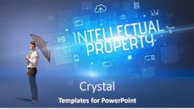  Presentation with intellectual property security - Theme featuring businessman-defending-with-umbrella background and a ocean colored foreground