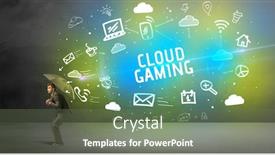  Presentation with cloud gaming - Cool new presentation with businessman-defending-with-umbrella backdrop and a violet colored foreground