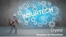  Presentation with defending - PPT theme having businessman-defending-with-umbrella background and a seafoam green colored foreground