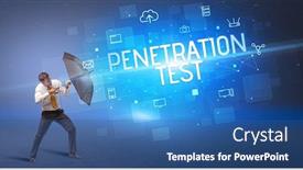  Presentation with cyber attack - Cool new presentation with businessman-defending-with-umbrella backdrop and a ocean colored foreground