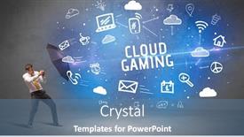  Presentation with cloud gaming - Beautiful presentation featuring businessman-defending-with-umbrella backdrop and a teal colored foreground