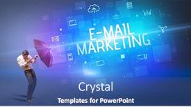  Presentation with online marketing - Beautiful presentation theme featuring businessman-defending-with-umbrella backdrop and a ocean colored foreground