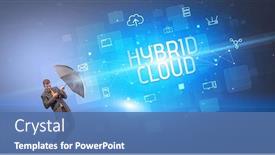  Presentation with cyber attack - Colorful slide set enhanced with businessman-defending-with-umbrella backdrop and a ocean colored foreground