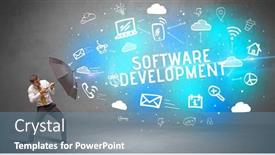  Presentation with defending - PPT layouts with businessman-defending-with-umbrella background and a teal colored foreground