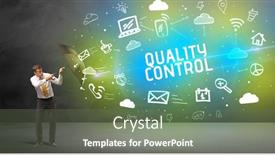  Presentation with quality control - PPT layouts having businessman-defending-with-umbrella background and a ocean colored foreground