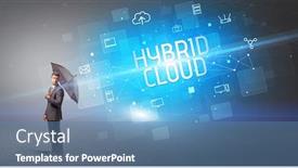  Presentation with cyber attack - Beautiful slide deck featuring businessman-defending-with-umbrella backdrop and a teal colored foreground