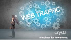  Presentation with web technology - PPT theme with businessman-defending-with-umbrella background and a seafoam green colored foreground