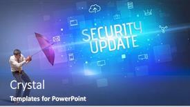  Presentation with cyber attack - Audience pleasing presentation theme consisting of businessman-defending-with-umbrella backdrop and a ocean colored foreground