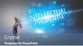  Presentation with intellectual property security - Presentation design enhanced with businessman-defending-with-umbrella background and a teal colored foreground