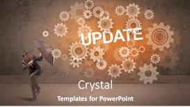  Presentation with defending - Colorful presentation design enhanced with businessman-defending-with-umbrella backdrop and a coral colored foreground