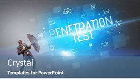  Presentation with cyber attack - Slide set with businessman-defending-with-umbrella background and a teal colored foreground