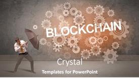 Presentation with blockchain technology - Theme having businessman-defending-with-umbrella background and a gray colored foreground