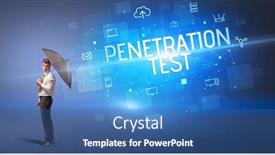  Presentation with defending - Colorful presentation theme enhanced with businessman-defending-with-umbrella backdrop and a ocean colored foreground