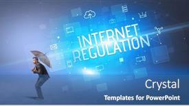  Presentation with internet security - Cool new PPT theme with businessman-defending-with-umbrella backdrop and a teal colored foreground