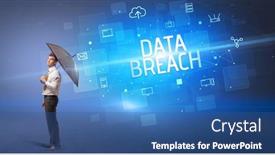  Presentation with cyber attack - PPT theme with businessman-defending-with-umbrella background and a ocean colored foreground