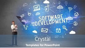  Presentation with defending - Slide deck with businessman-defending-with-umbrella background and a teal colored foreground