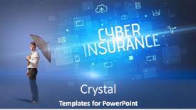  Presentation with cyber attack - Slide set having businessman-defending-with-umbrella background and a ocean colored foreground