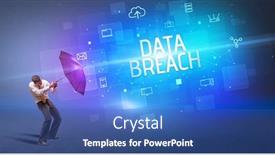  Presentation with security breach - Colorful slide set enhanced with businessman-defending-with-umbrella backdrop and a ocean colored foreground