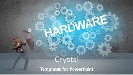  Presentation with technology hardware - Presentation theme enhanced with businessman-defending-with-umbrella background and a seafoam green colored foreground