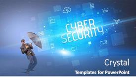  Presentation with cyber attack - Audience pleasing PPT layouts consisting of businessman-defending-with-umbrella backdrop and a teal colored foreground
