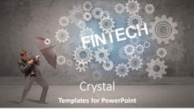  Presentation with technology - Colorful slide deck enhanced with businessman-defending-with-umbrella backdrop and a gray colored foreground