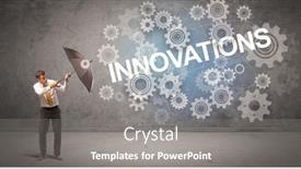  Presentation with innovations - Cool new slides with businessman-defending-with-umbrella backdrop and a gray colored foreground