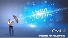  Presentation with cyber attack - PPT layouts featuring businessman-defending-with-umbrella background and a teal colored foreground