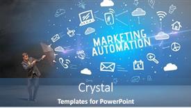  Presentation with automation - Beautiful presentation theme featuring businessman-defending-with-umbrella backdrop and a teal colored foreground