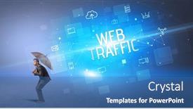  Presentation with cyber attack - Theme enhanced with businessman-defending-with-umbrella background and a teal colored foreground